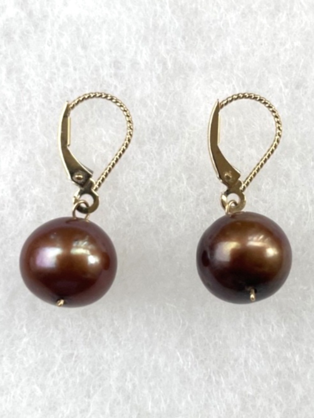 14k Gold stamped Burgundy/Maroon 10mm Pearl Drop Earrings